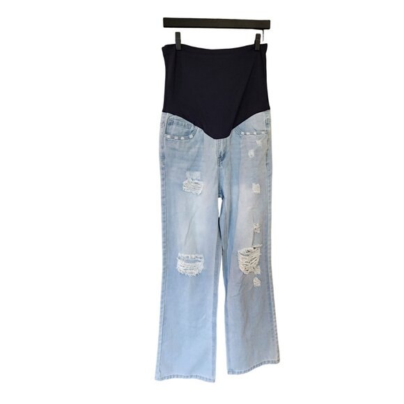 Maternity High Waist Distressed Flare Jeans By PinkBlush Womens size Large - Picture 1 of 4